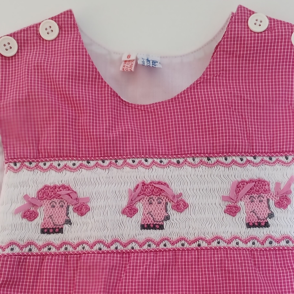 Easter Hand Smocked Pink Check Poodle Button Shoulder Siz 6 Dress Orient Express